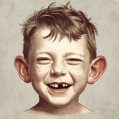 Boy with freckles smiling wide