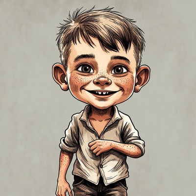 Smiling freckled cartoon boy