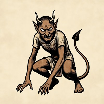 Crouching Horned Demon Illustration