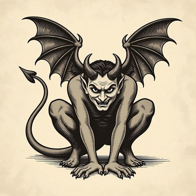 Demonic creature crouching with wings