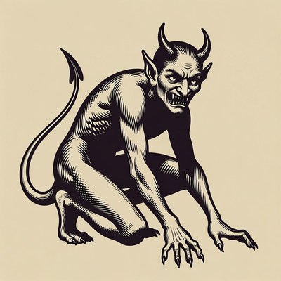 Demonic Devil Illustration Crouching