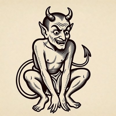 Squatting Devil Illustration