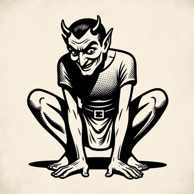 Squatting Devil Illustration