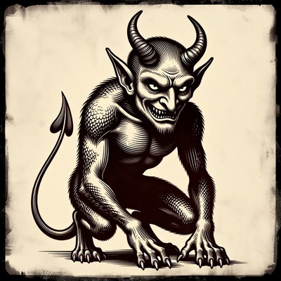 Grinning Horned Demon Illustration