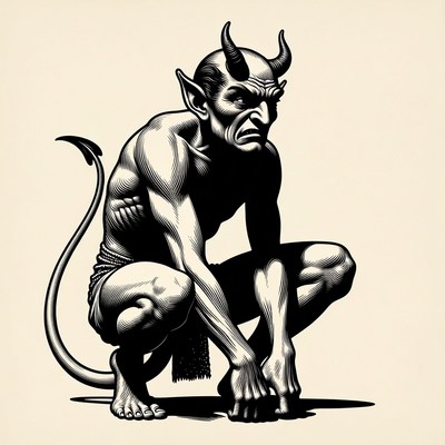 Squatting Demon Illustration