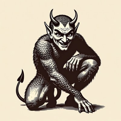 Squatting Horned Devil Illustration