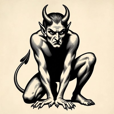 Crouching devil illustration