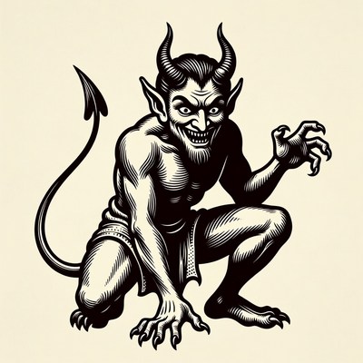 Cartoon Devil Crouching with Claws
