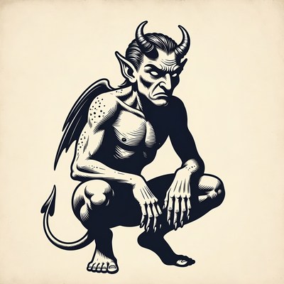 Squatting Gargoyle Demon Illustration