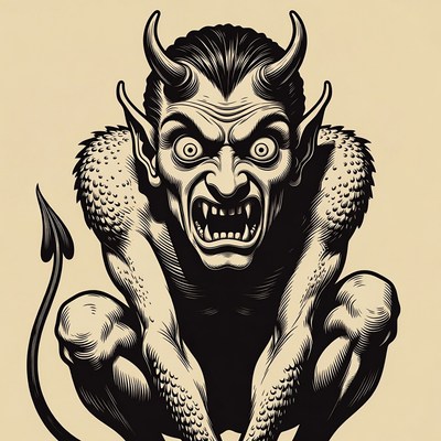 Demonic Devil Illustration with Horns