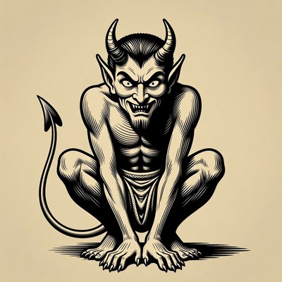 Squatting Devil Illustration