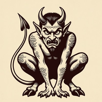 Squatting Demon Illustration