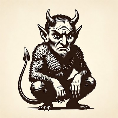 Squatting Horned Devil Illustration