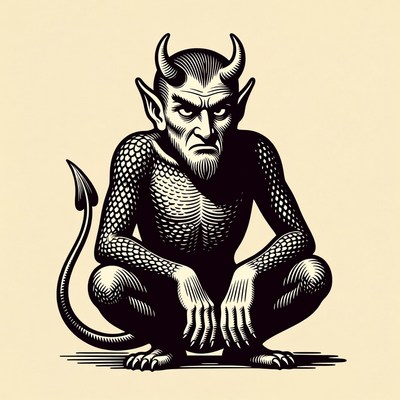 Sitting devil illustration