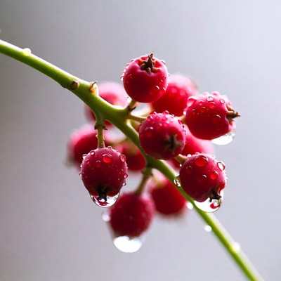 Red Berries with Dew Drops