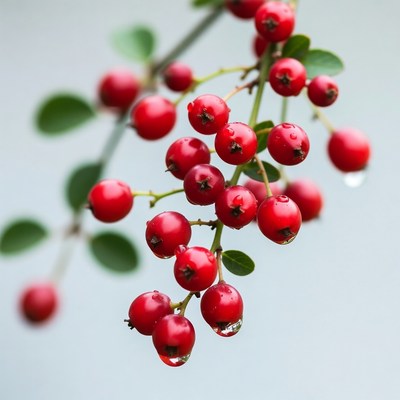 Red Berries with Dew Drops