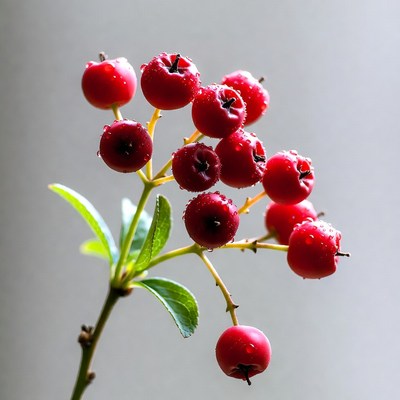 Red Berries on Stem with Leaves