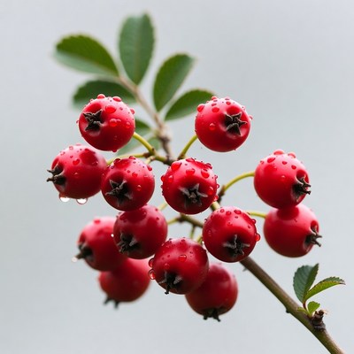 Red Rowan Berries with Dew Drops