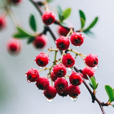 Red Berries with Dew Drops