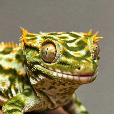 Crested Gecko on Gray Background