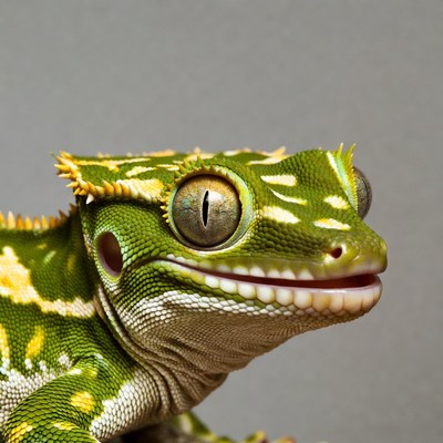 Crested Gecko on Gray Background