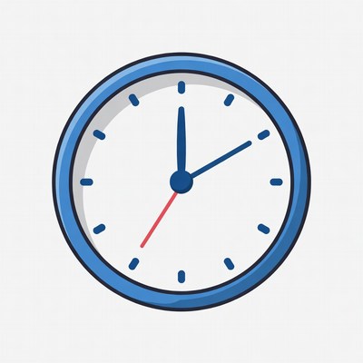 Blue Clock Showing 3:00