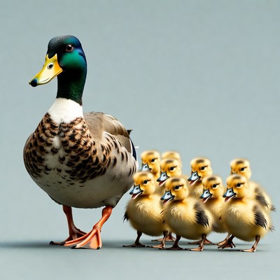 Male Duck with Ducklings