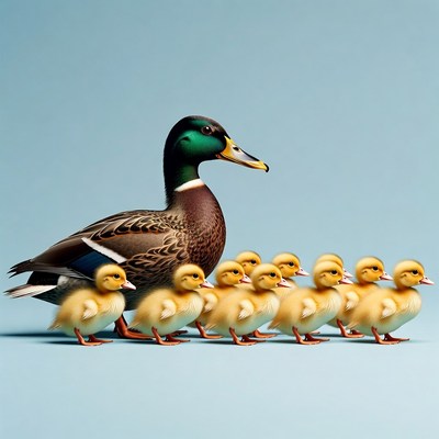 Male Duck with Ducklings
