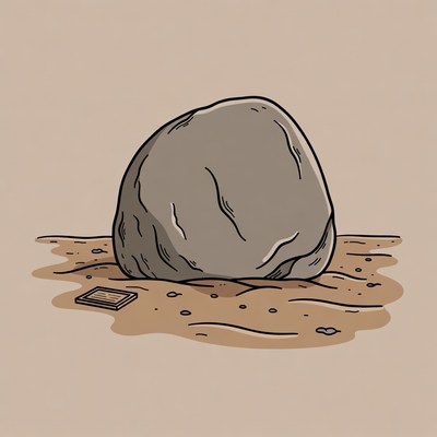Large gray boulder on sandy ground