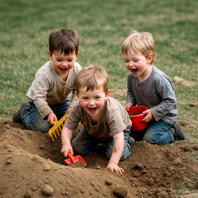 Boys playing with shovels in dirt