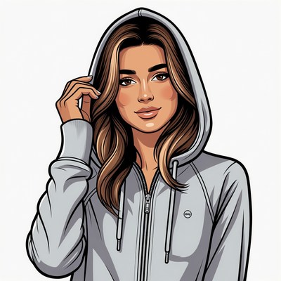 Woman in gray hoodie illustration