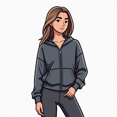 Asian girl in gray hoodie and leggings