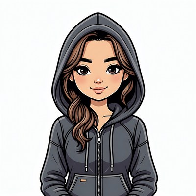 Asian girl in hoodie illustration
