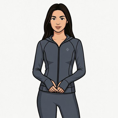 Asian woman in gray hoodie leggings