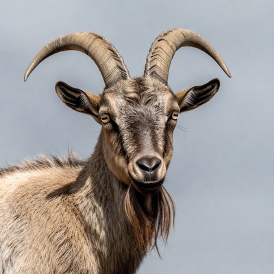 Goat with large curved horns