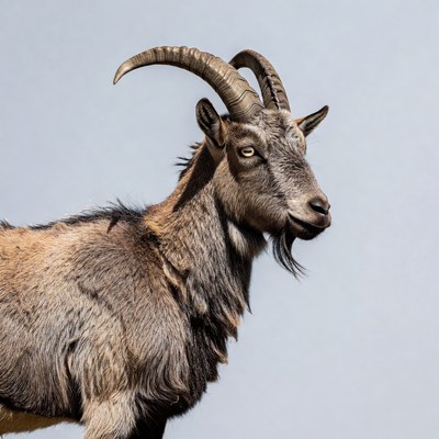 Mountain goat with curved horns