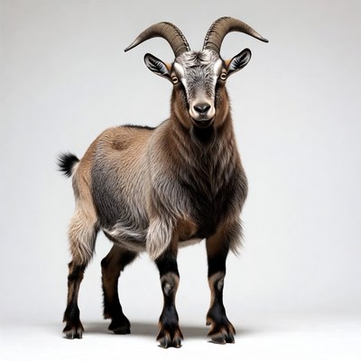 Brown goat with large horns