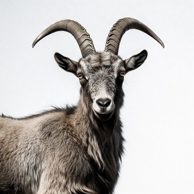 Goat with large curved horns