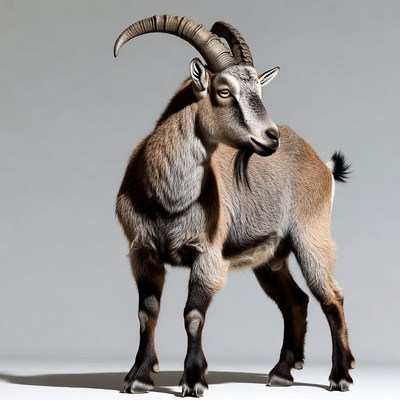 Ibex standing on gray background
