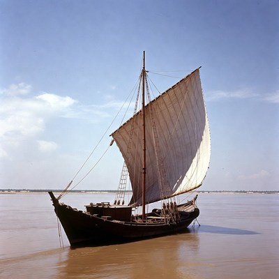 Traditional sailboat on river