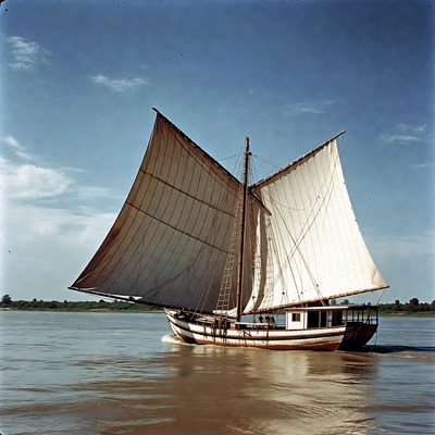 Traditional sailboat on river