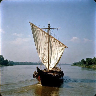 Traditional Sailboat on River