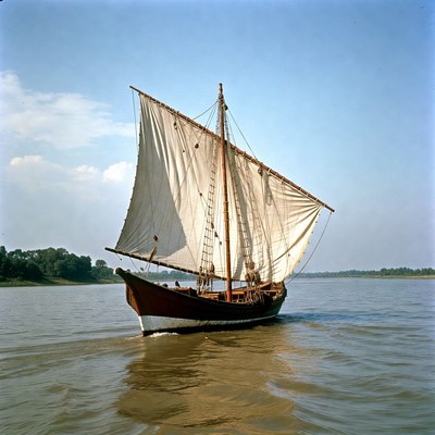 Traditional Sailing Ship on River