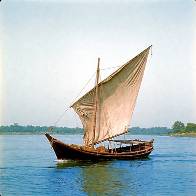 Traditional sailboat on river