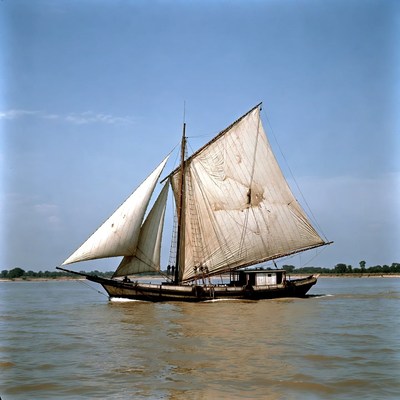 Traditional sailboat on river