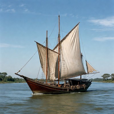 Traditional Dhow Sailing on River