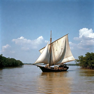 Traditional Sailing Ship on River