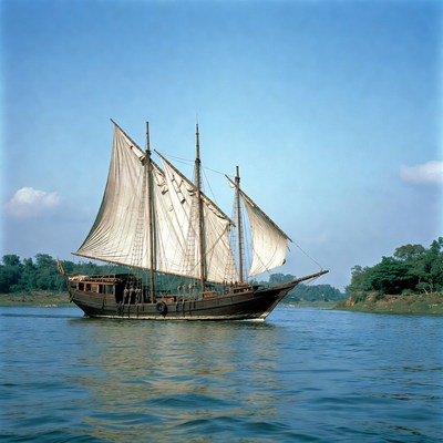 Traditional Sailing Ship on River