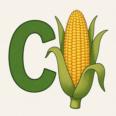 Green Letter C with Corn Cob