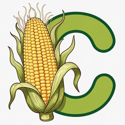 Corn Cob on Green Letter C